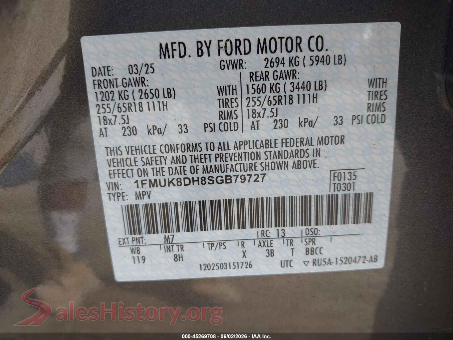 2025 FORD EXPLORER VIN 1FMUK8DH8SGB79727, engine bay