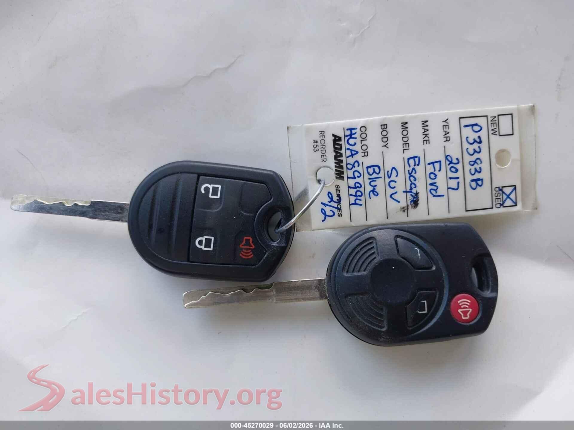 2017 FORD ESCAPE VIN 1FMCU0F70HUA89994, odometer mileage