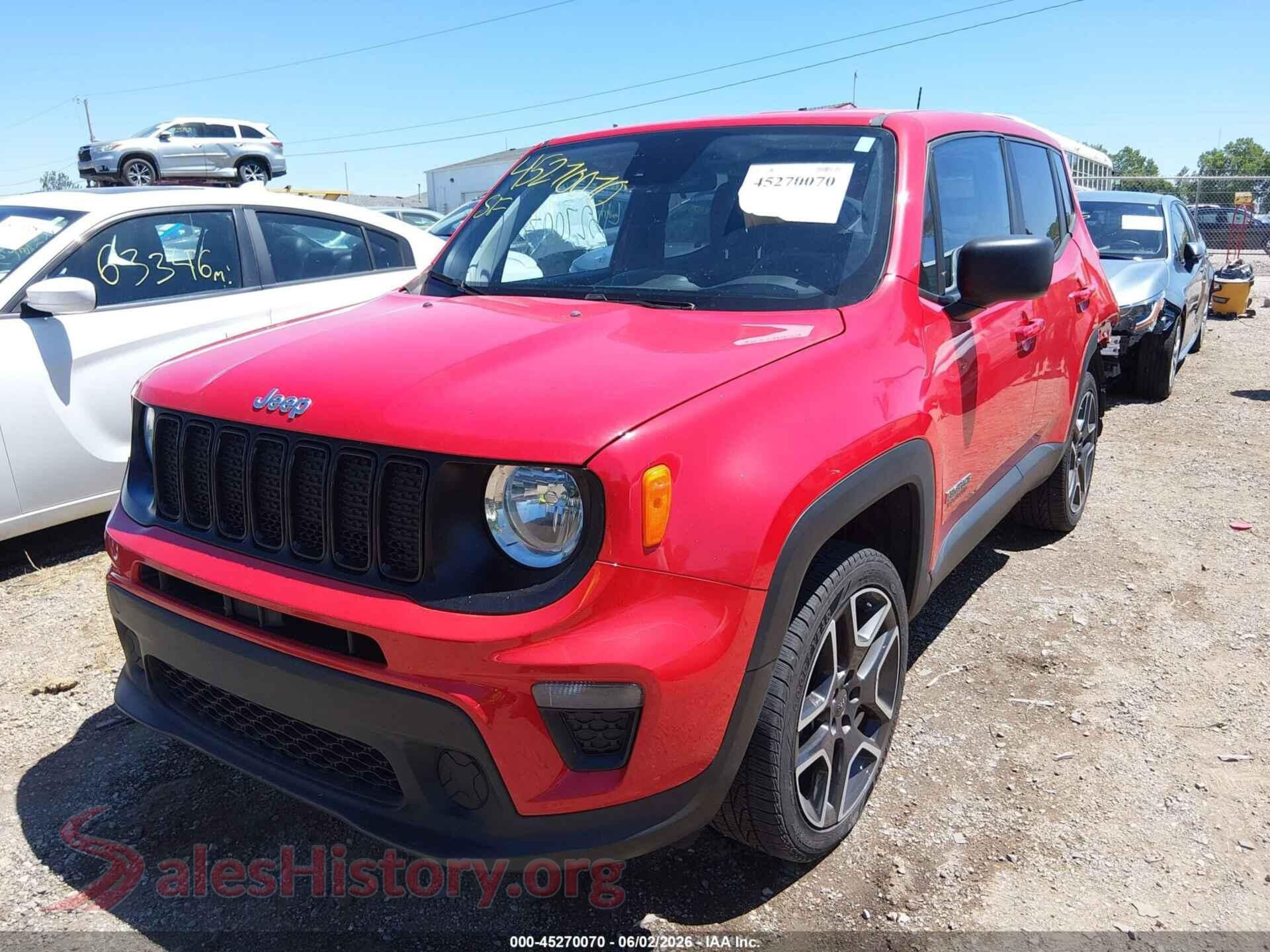 2021 JEEP RENEGADE VIN ZACNJDAB5MPM53263, front view
