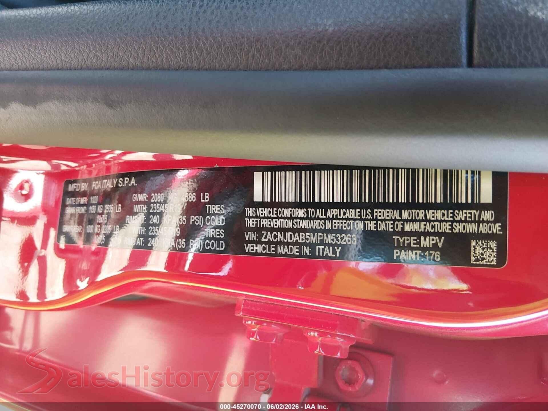 2021 JEEP RENEGADE VIN ZACNJDAB5MPM53263, engine bay