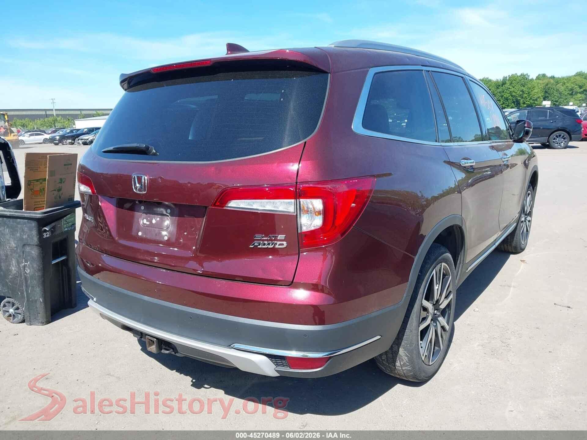 2021 HONDA PILOT VIN 5FNYF6H09MB025348, rear driver side