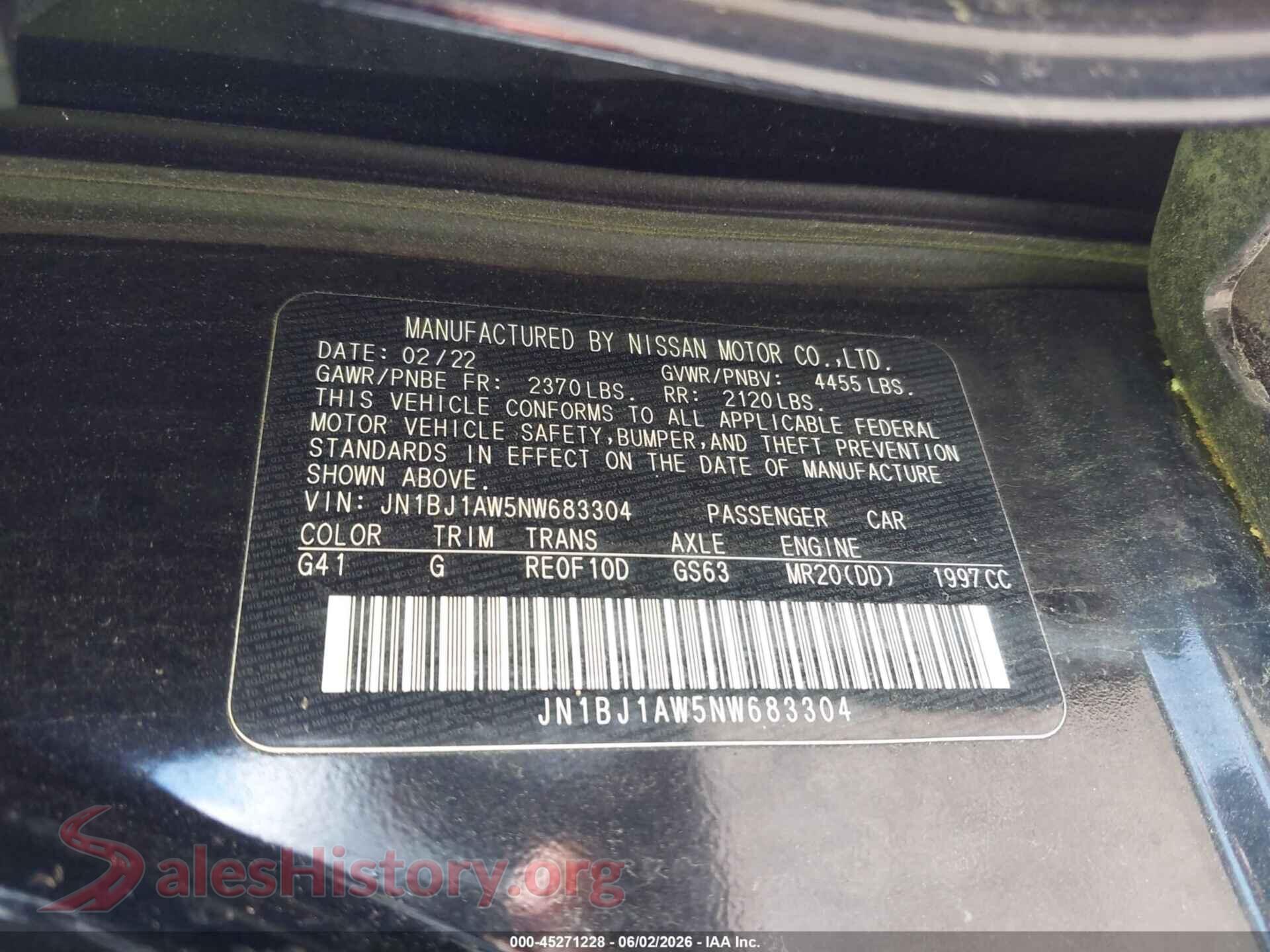 2022 NISSAN ROGUE SPORT VIN JN1BJ1AW5NW683304, engine bay