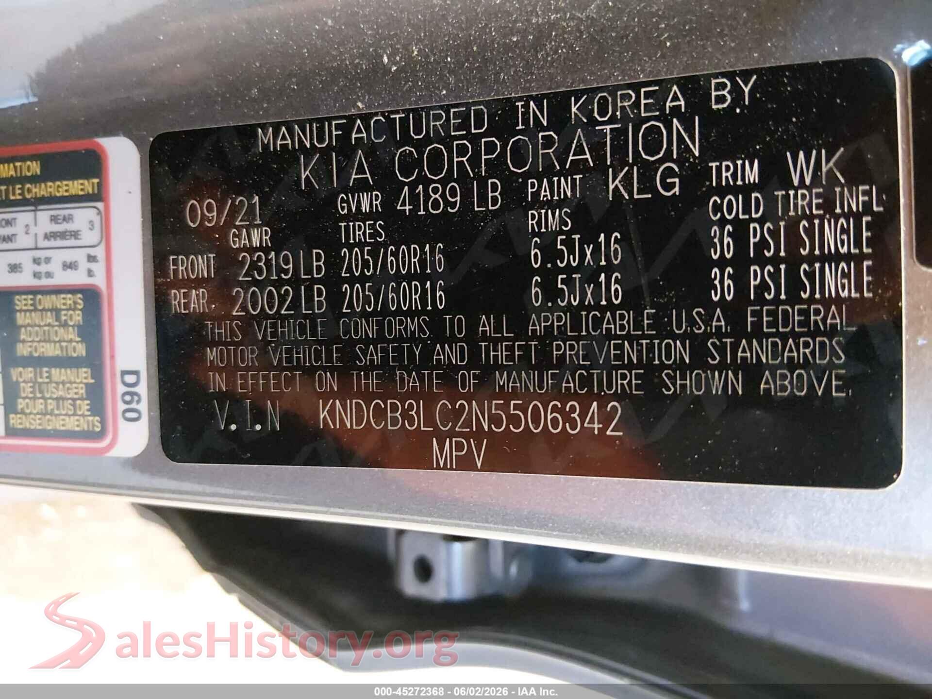 2022 KIA NIRO VIN KNDCB3LC2N5506342, engine bay