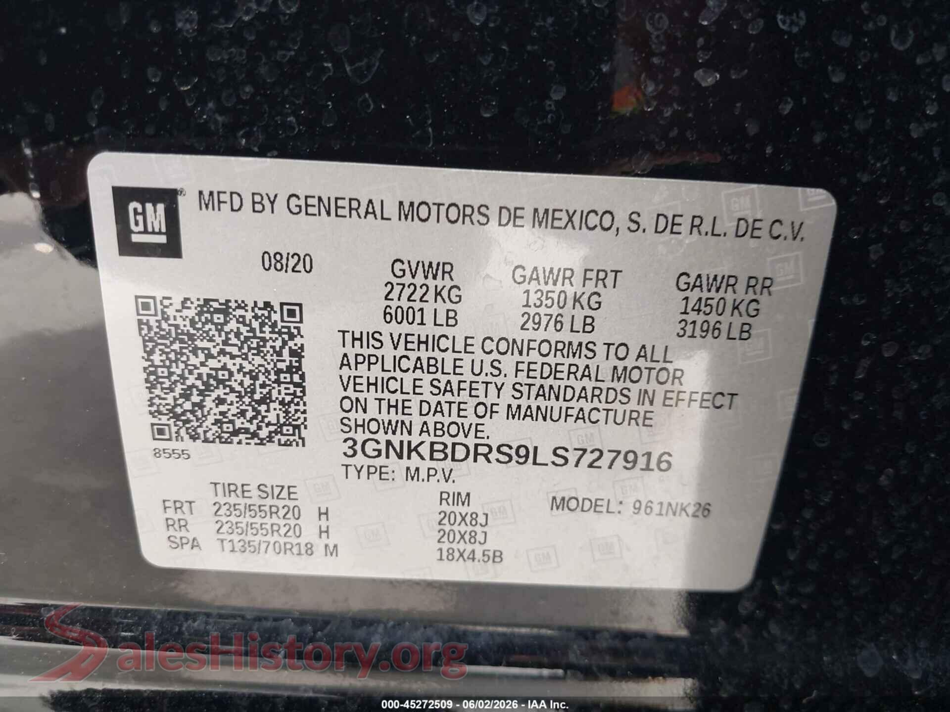2020 CHEVROLET BLAZER VIN 3GNKBDRS9LS727916, engine bay