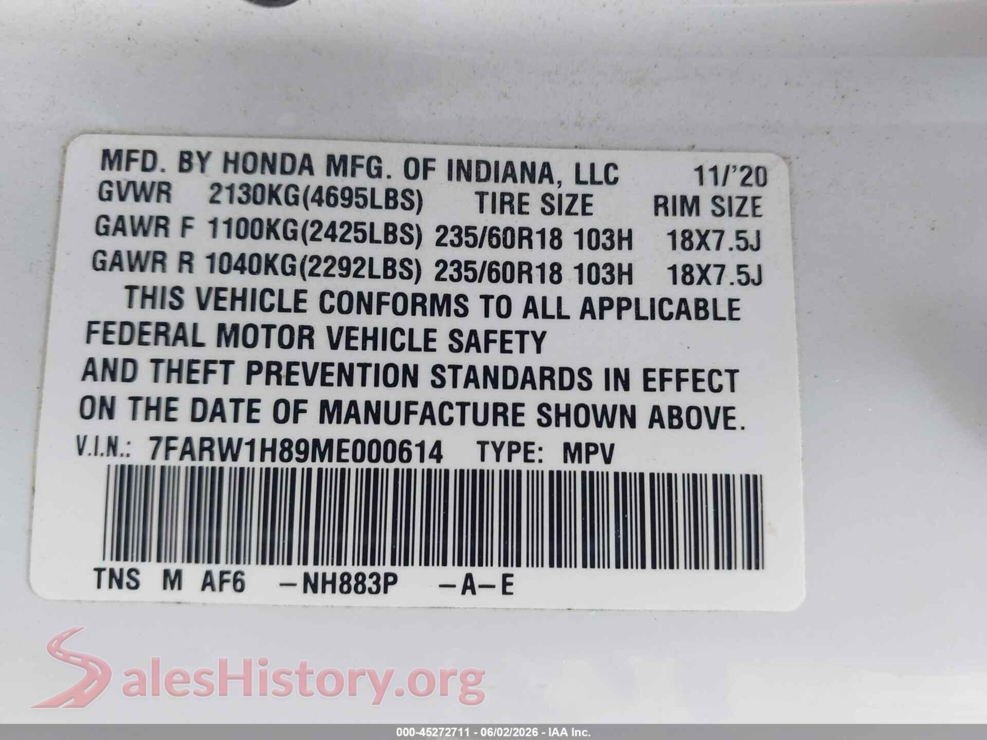 2021 HONDA CR-V VIN 7FARW1H89ME000614, engine bay