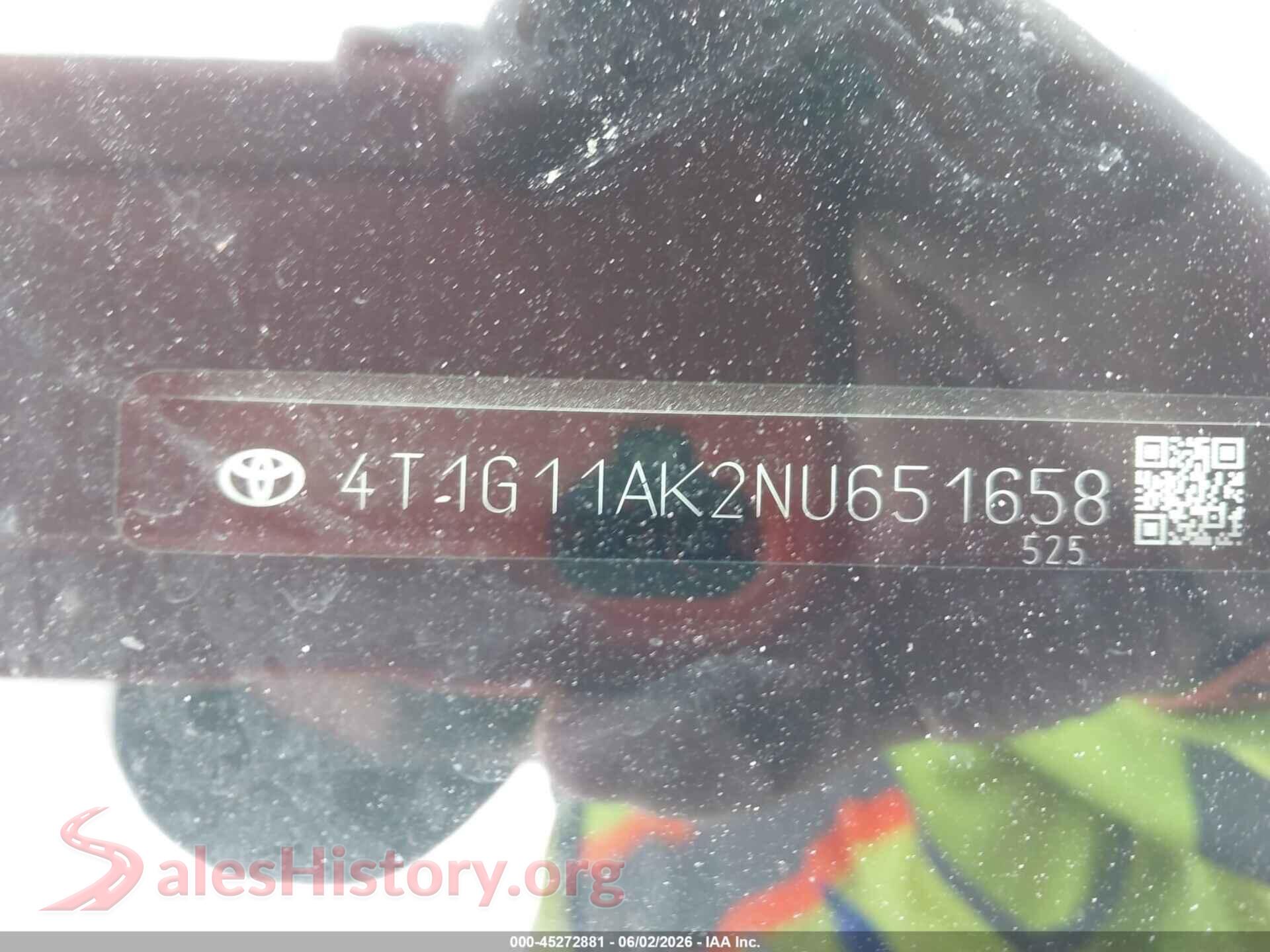 2022 TOYOTA CAMRY VIN 4T1G11AK2NU651658, engine bay