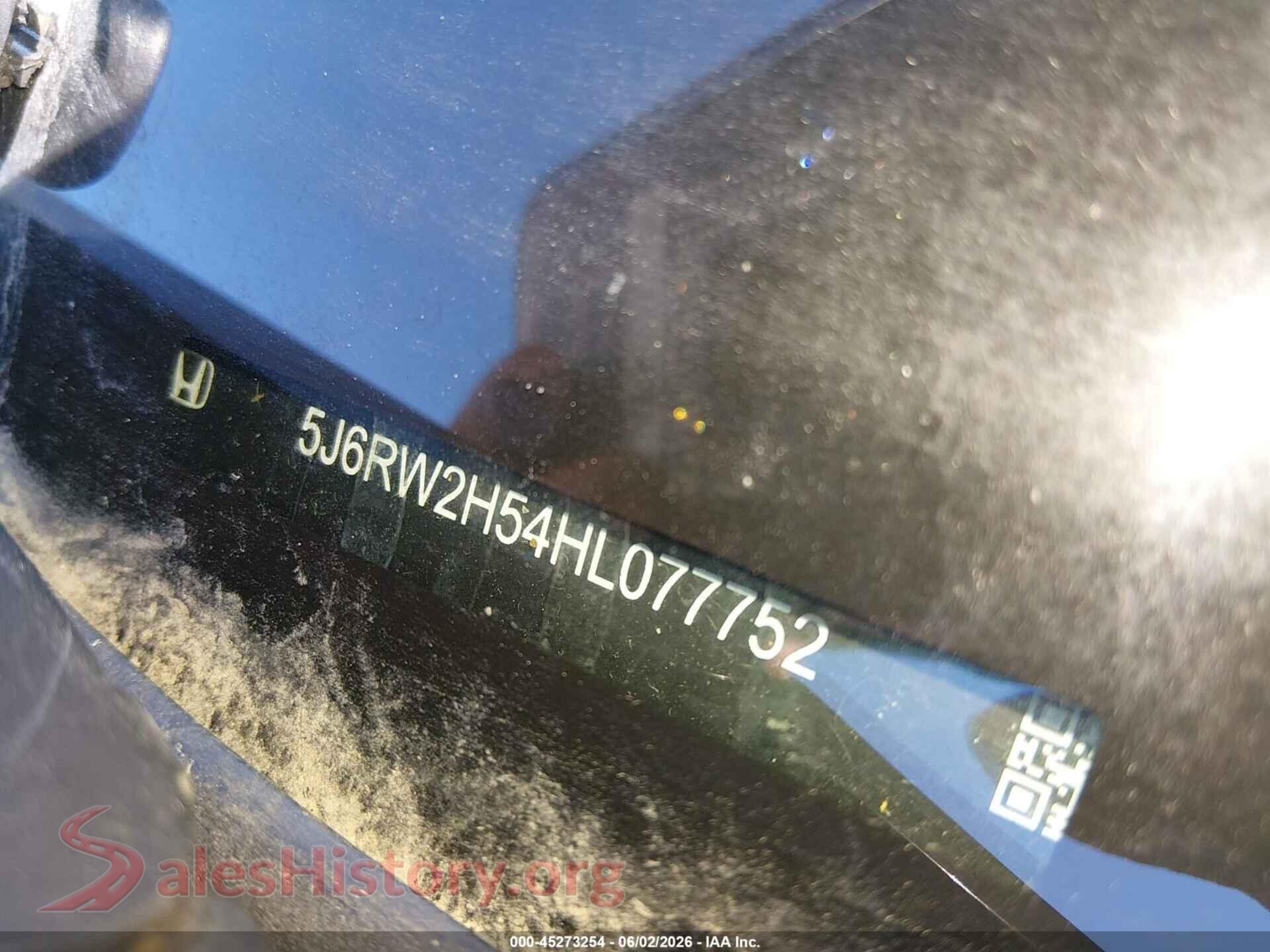 2017 HONDA CR-V VIN 5J6RW2H54HL077752, engine bay