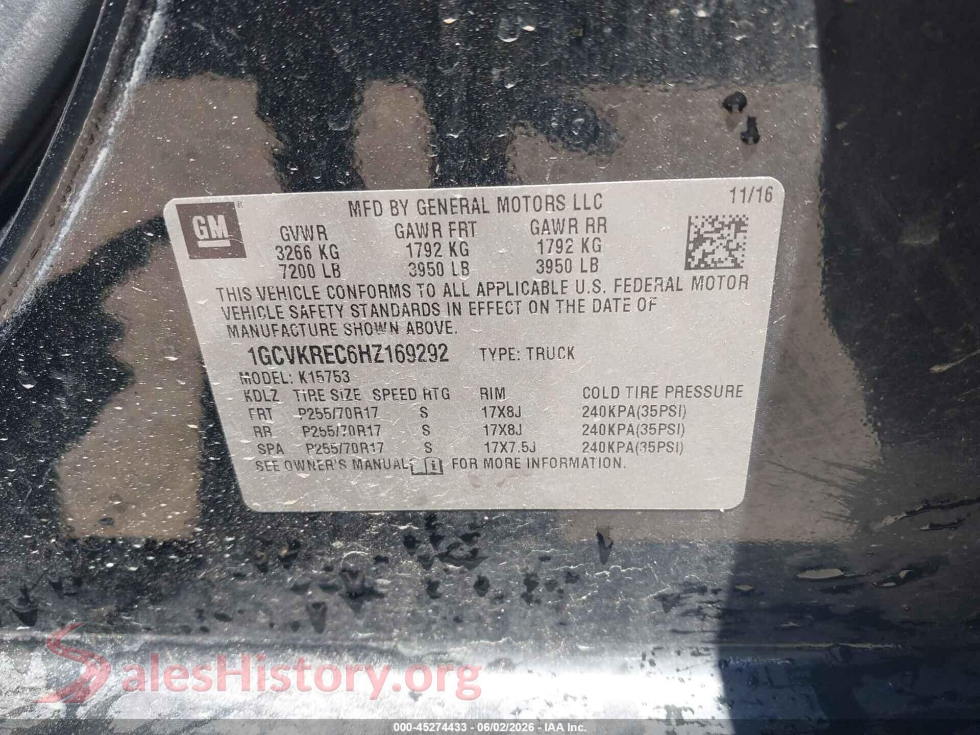 2017 CHEVROLET SILVERADO 1500 VIN 1GCVKREC6HZ169292, engine bay