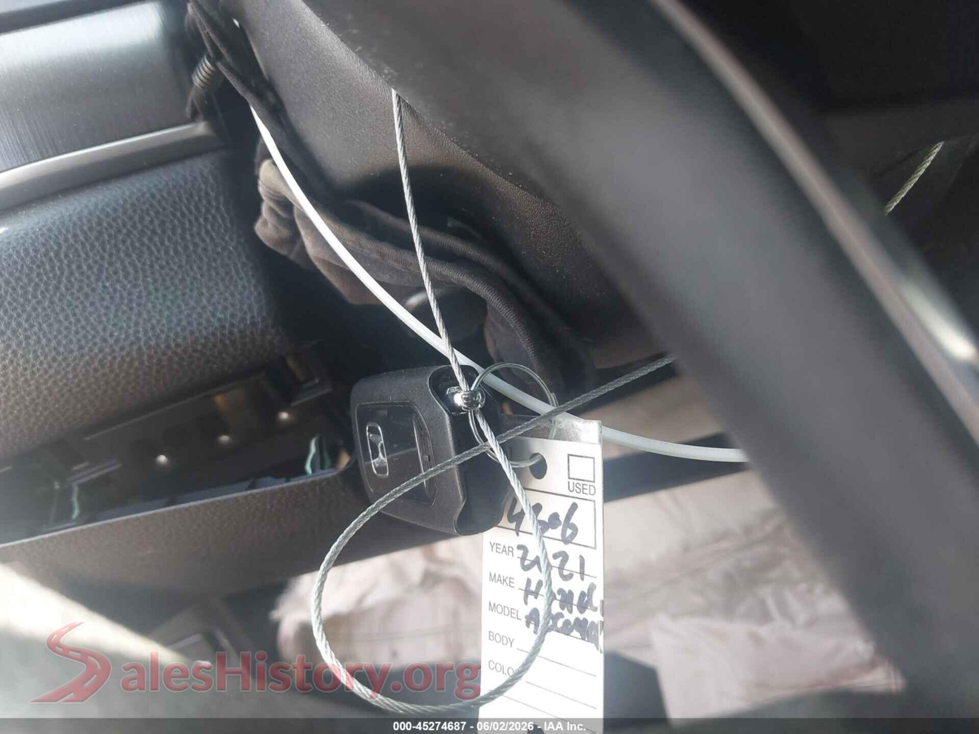 2021 HONDA ACCORD VIN 1HGCV1F17MA062050, odometer mileage