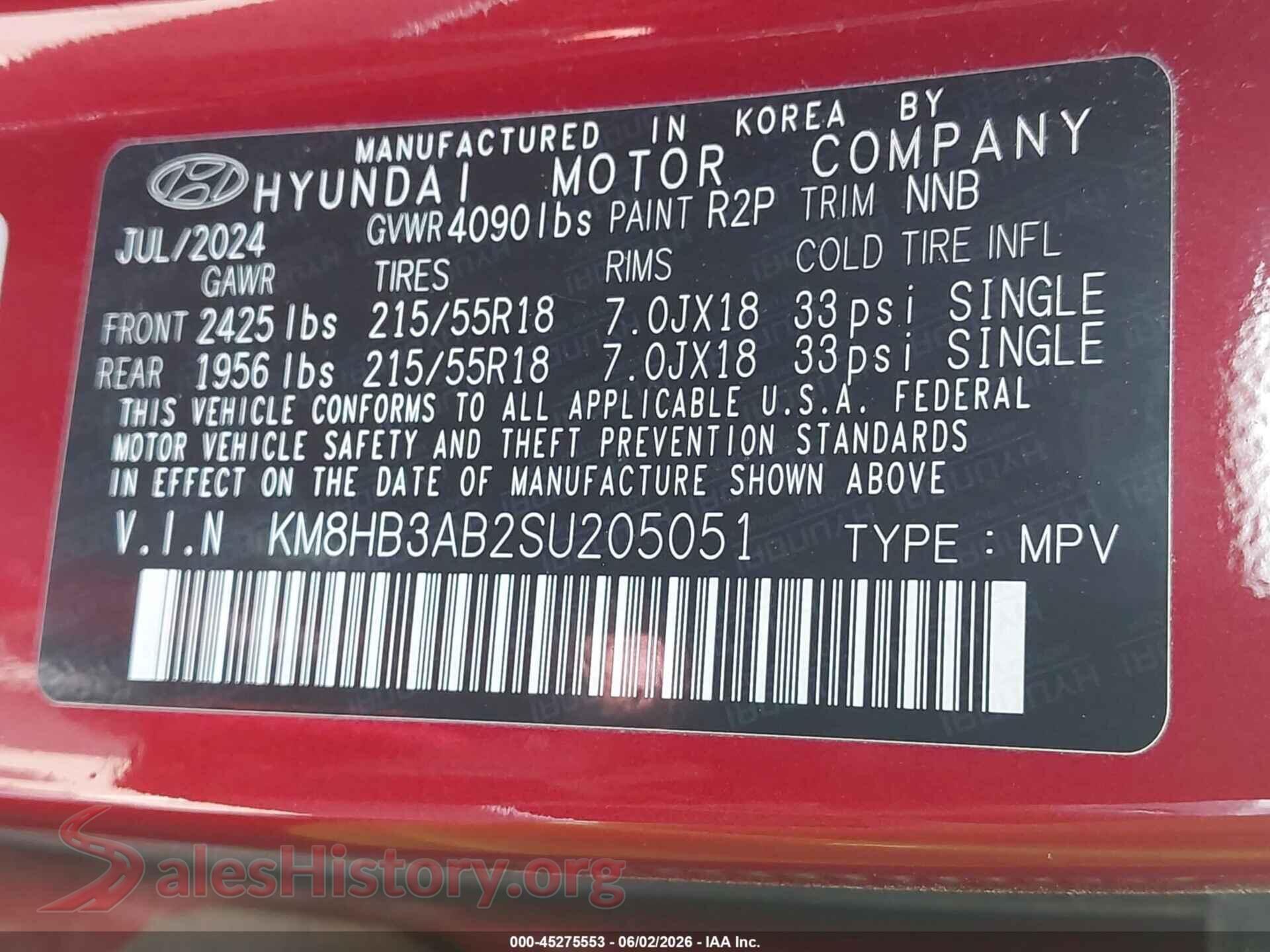 2025 HYUNDAI KONA VIN KM8HB3AB2SU205051, engine bay