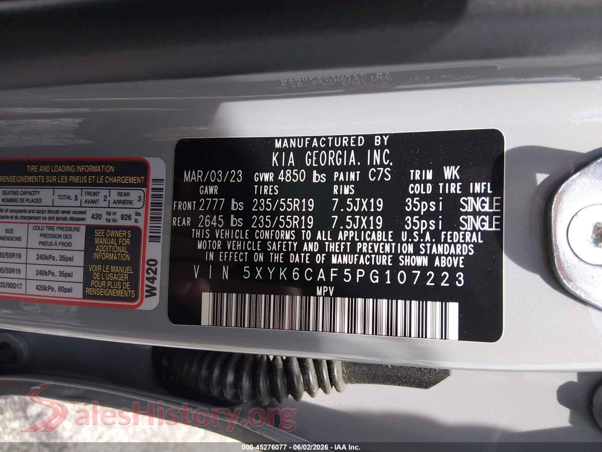2023 KIA SPORTAGE VIN 5XYK6CAF5PG107223, engine bay