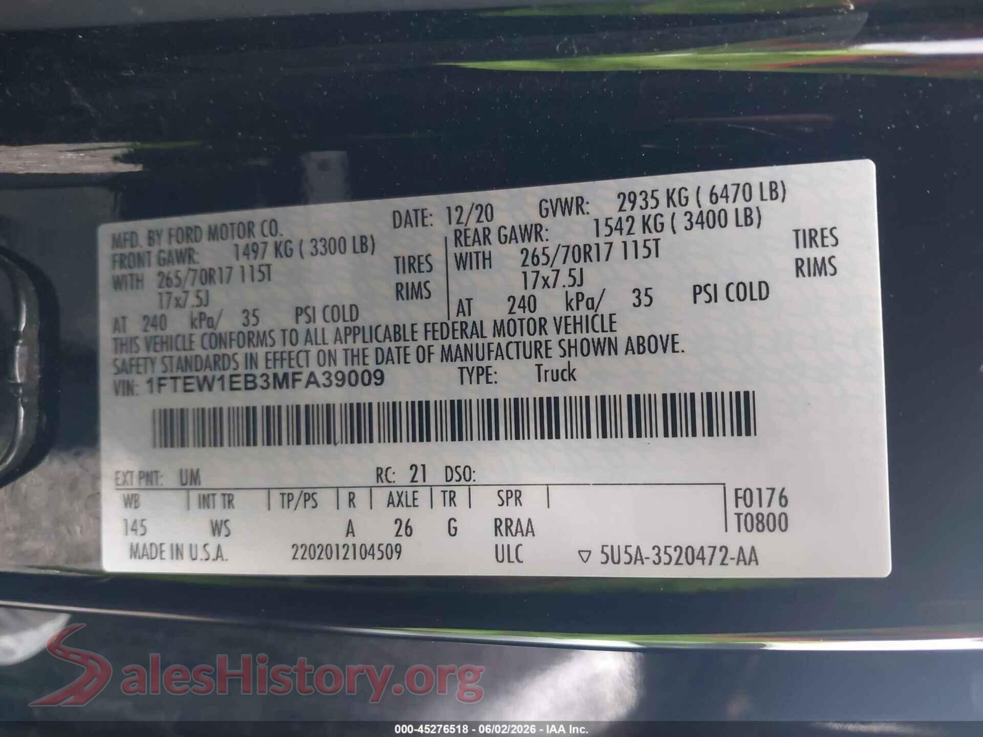 2021 FORD F-150 VIN 1FTEW1EB3MFA39009, engine bay