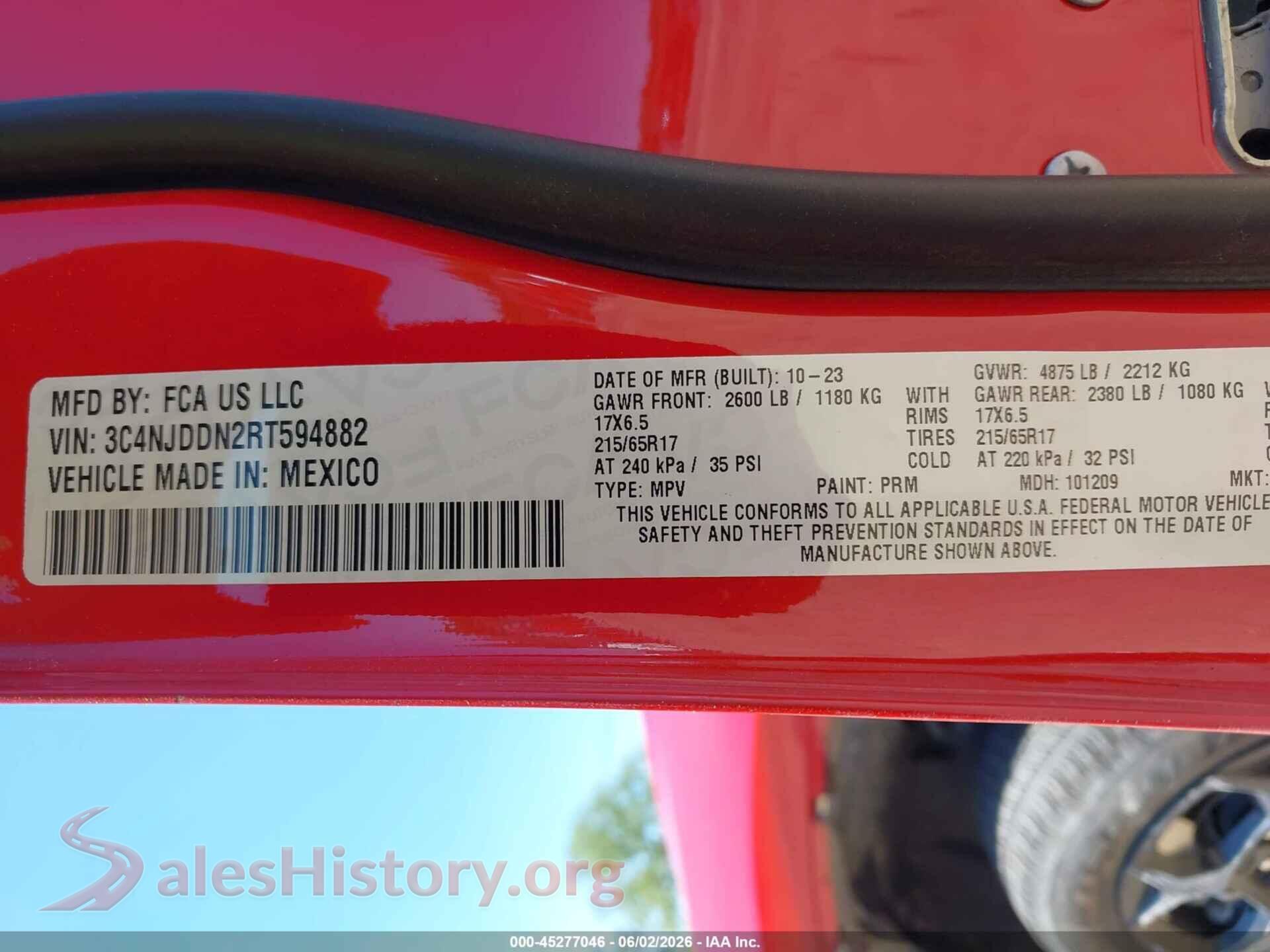 2024 JEEP COMPASS VIN 3C4NJDDN2RT594882, engine bay