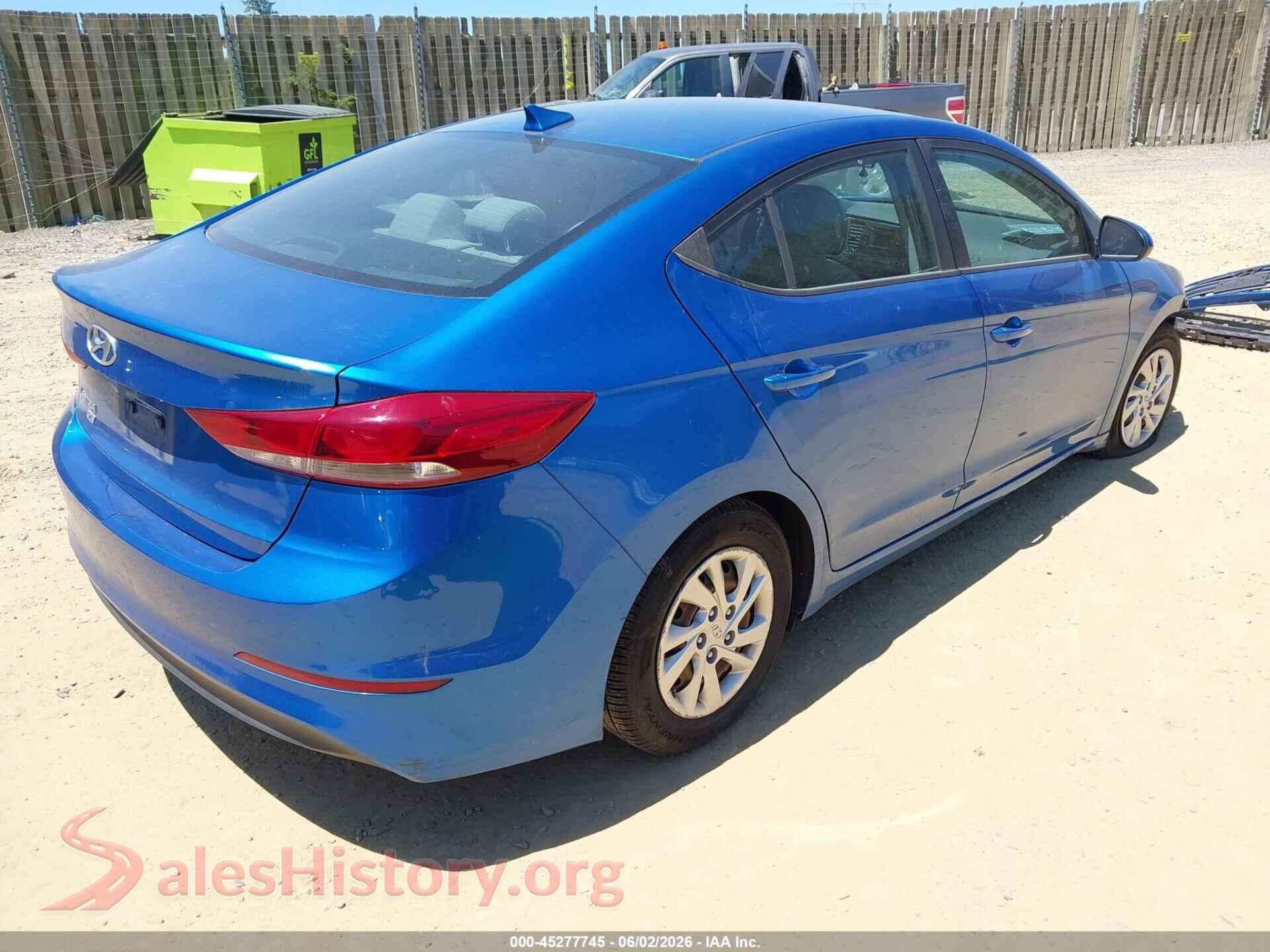 2017 HYUNDAI ELANTRA VIN 5NPD74LF5HH103028, rear driver side