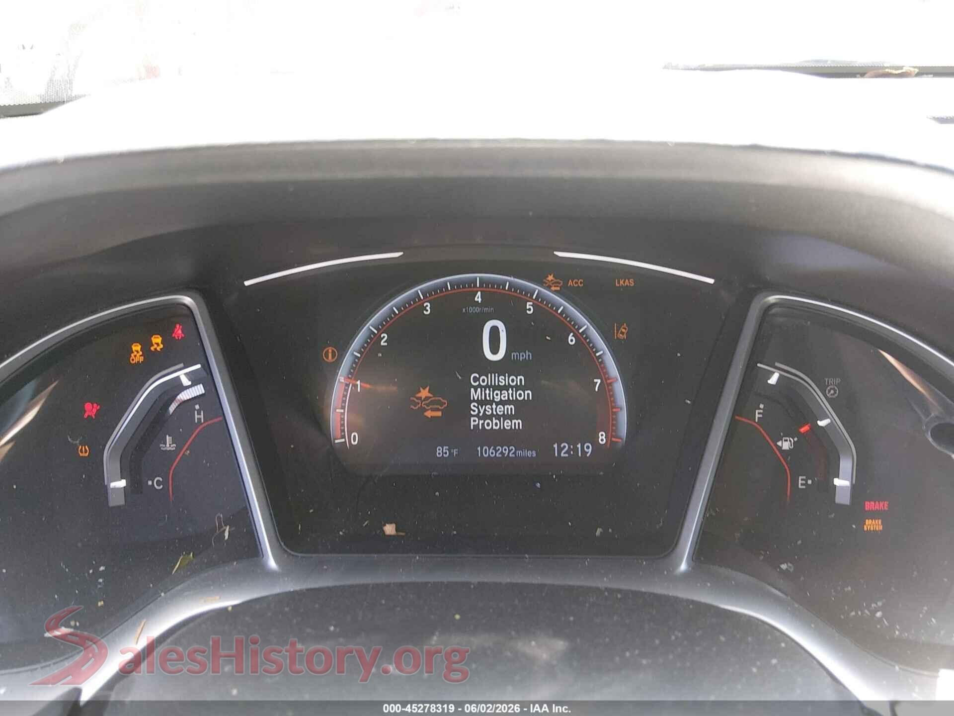 2019 HONDA CIVIC VIN 19XFC2E81KE005861, passenger side view