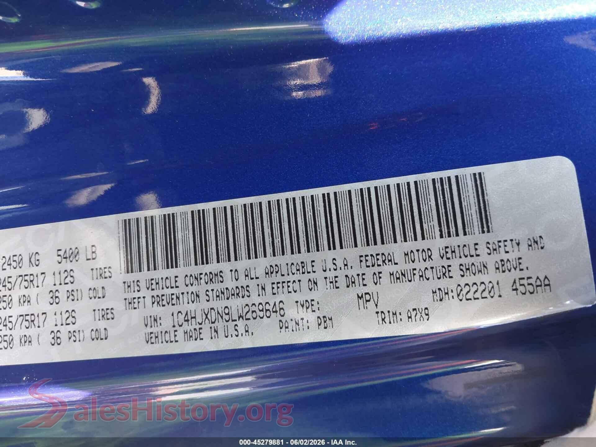 2020 JEEP WRANGLER UNLIMITED VIN 1C4HJXDN9LW269646, engine bay