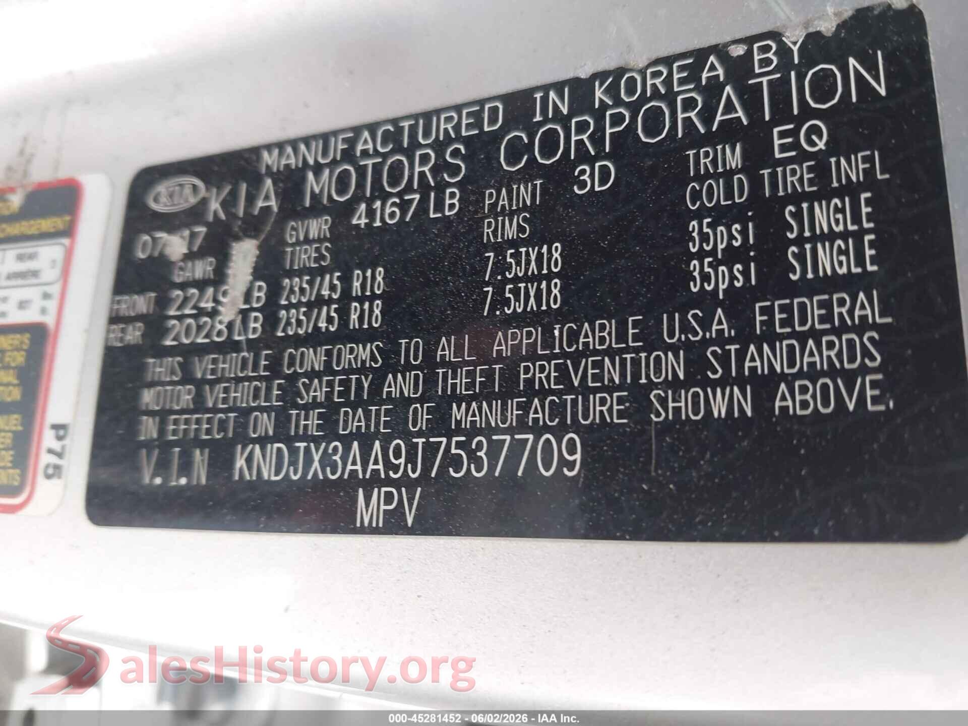 2018 KIA SOUL VIN KNDJX3AA9J7537709, engine bay