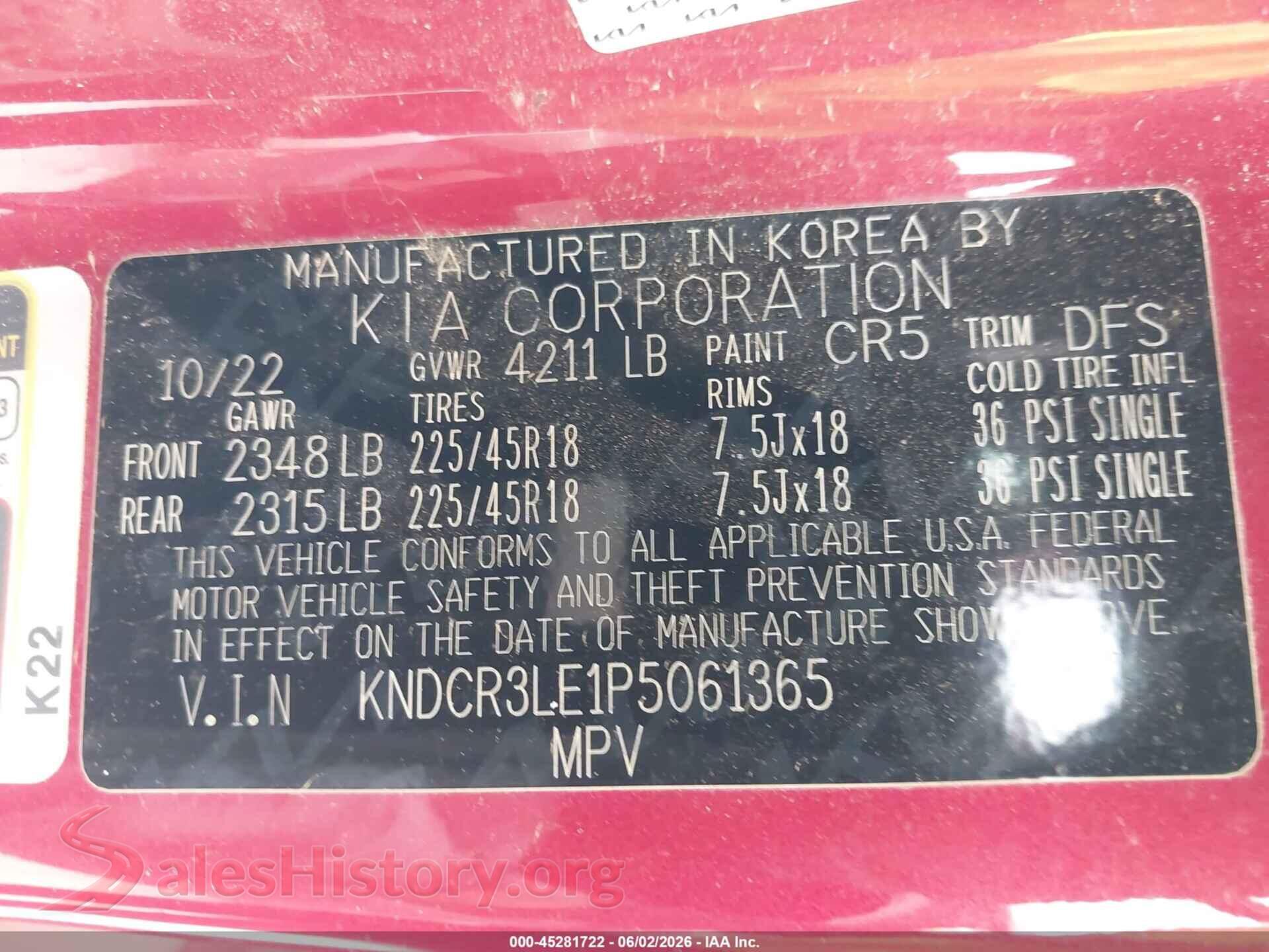 2023 KIA NIRO VIN KNDCR3LE1P5061365, engine bay
